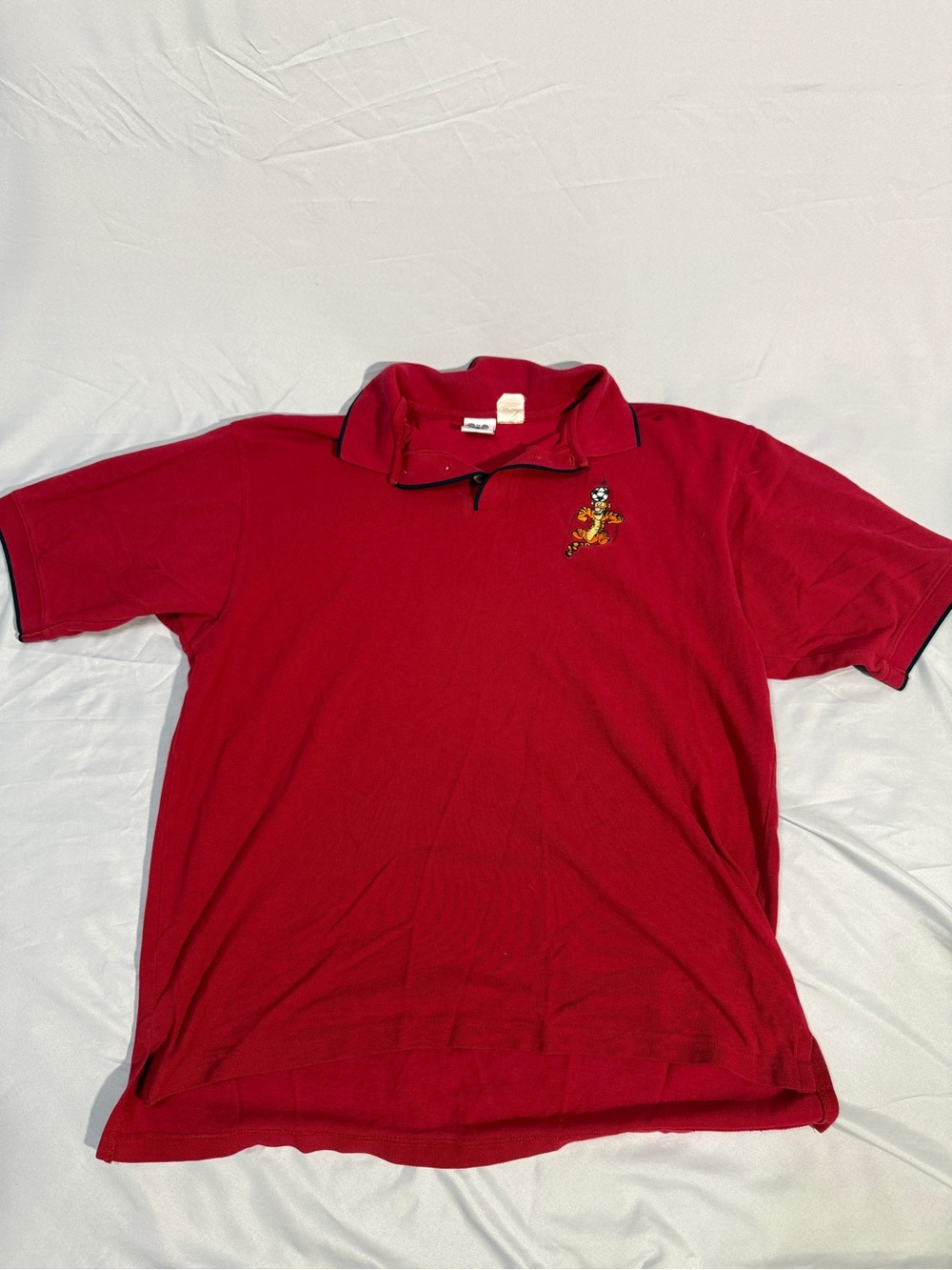 Vintage Disney Men's Red Polo with Embroidered Tiger Accent